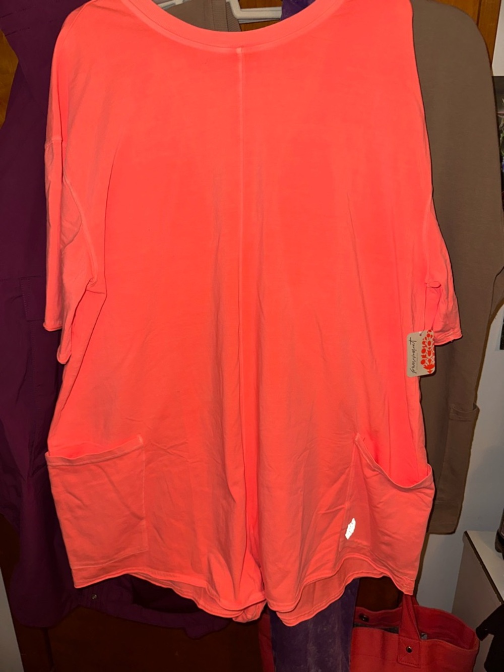 Free People sold out NWT Neon Coral hot shot tshirt romper